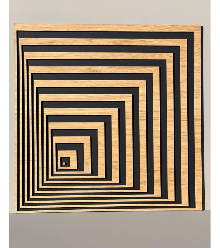 Geometric Square Maze Wood Panel – Modern Wall Deco