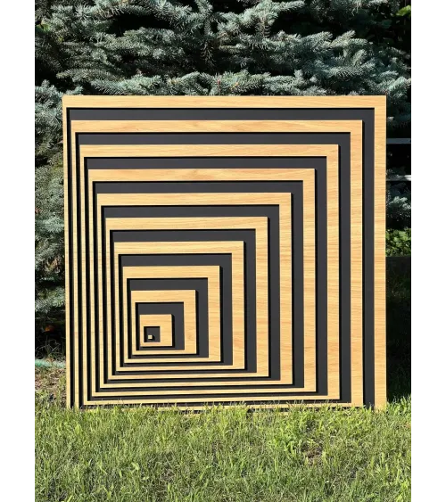 Geometric Square Maze Wood Panel – Modern Wall Deco