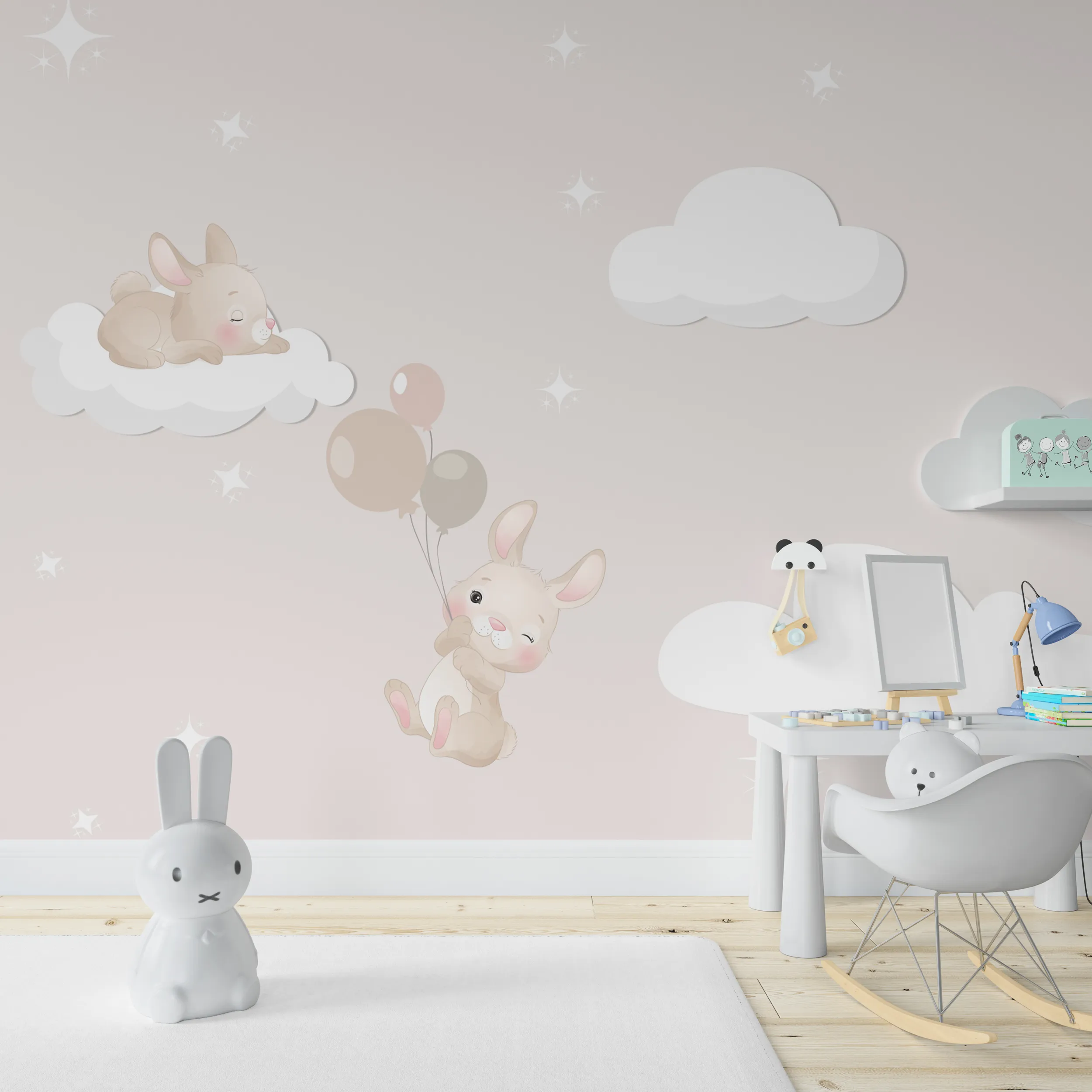 Bunny Cloudland – Soft & Dreamy Wide-Format Wallpaper for Kids' Rooms