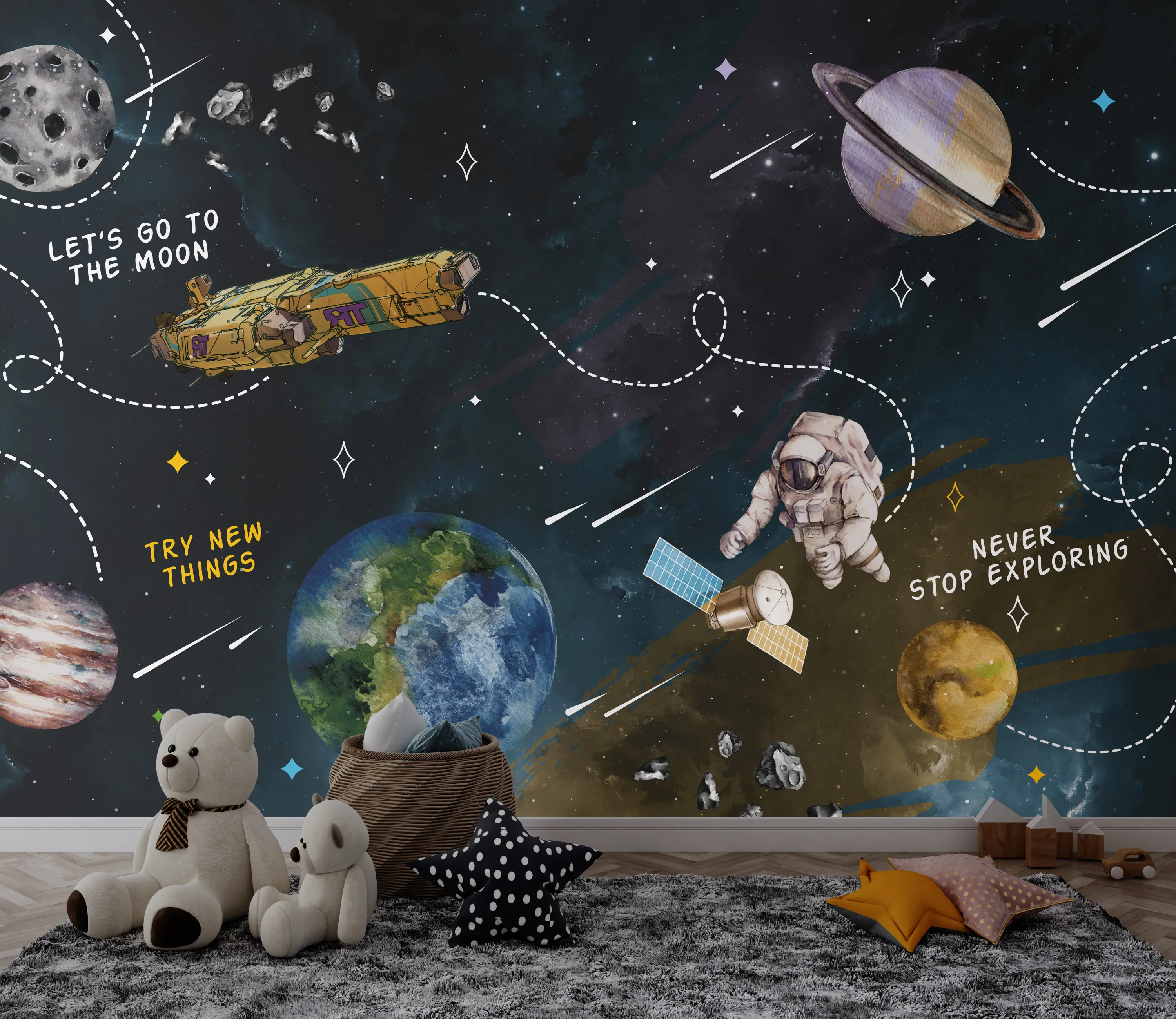 Astro Pioneers – Futuristic Space Wallpaper for Kids | Art Vision Decor