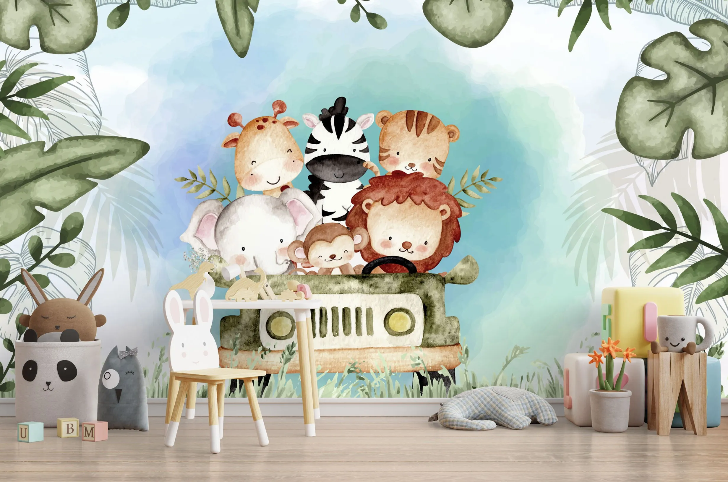 Safari Adventure – Cute Safari Animal Wallpaper for Kids | Art Vision Decor