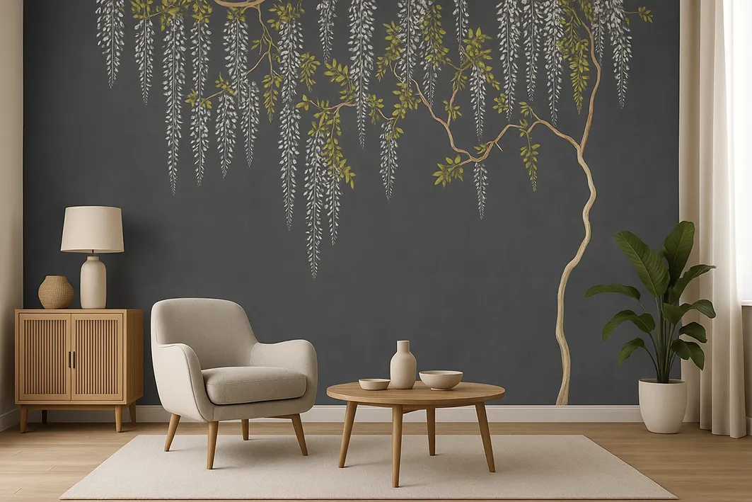 Wisteria Grace – Seamless Wallpaper with Cascading Wisteria Vines