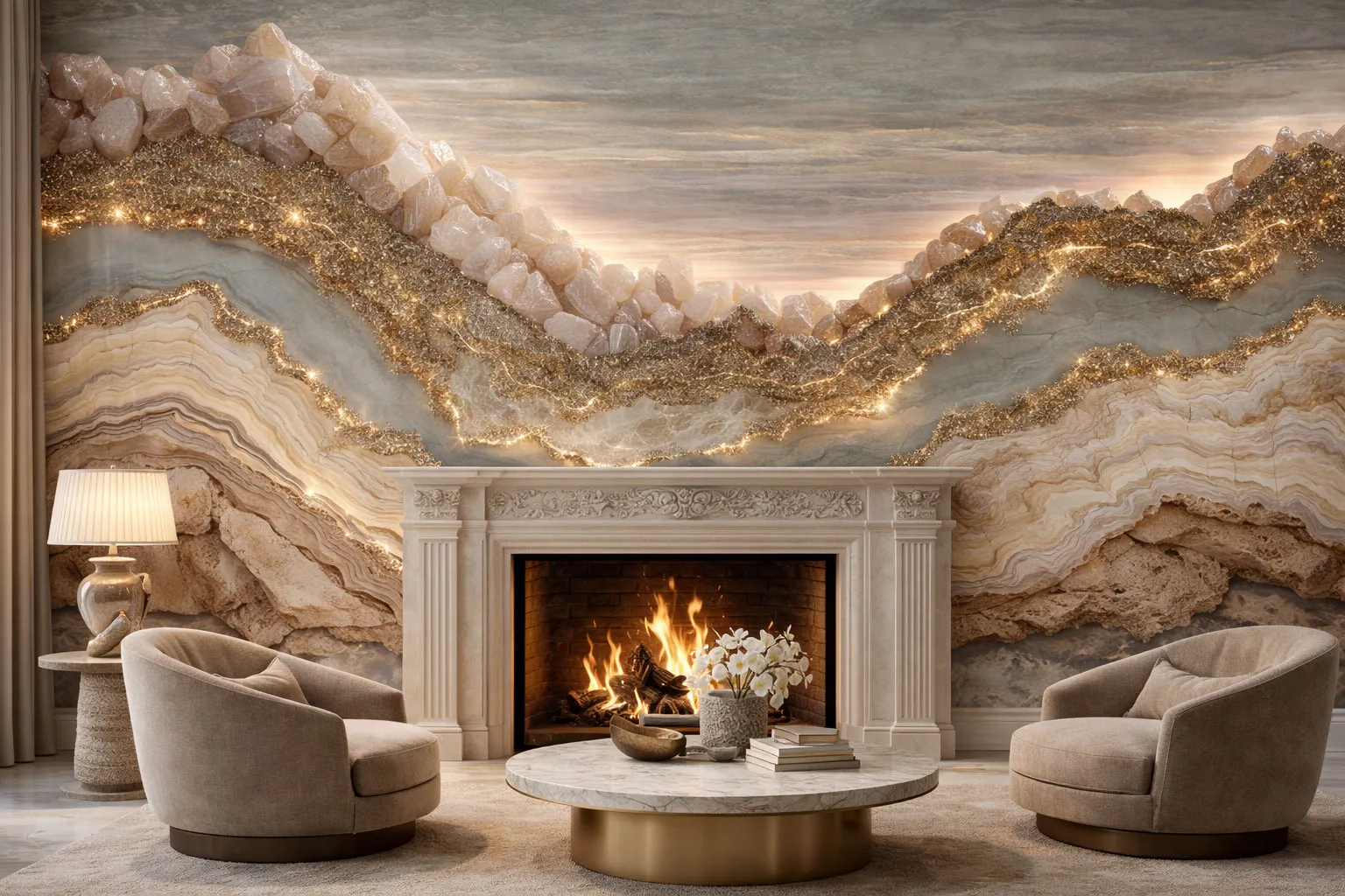Gold Flow Seamless Geode Wallpaper Mural | Luxury Agate & Gold Wall Design Canada
