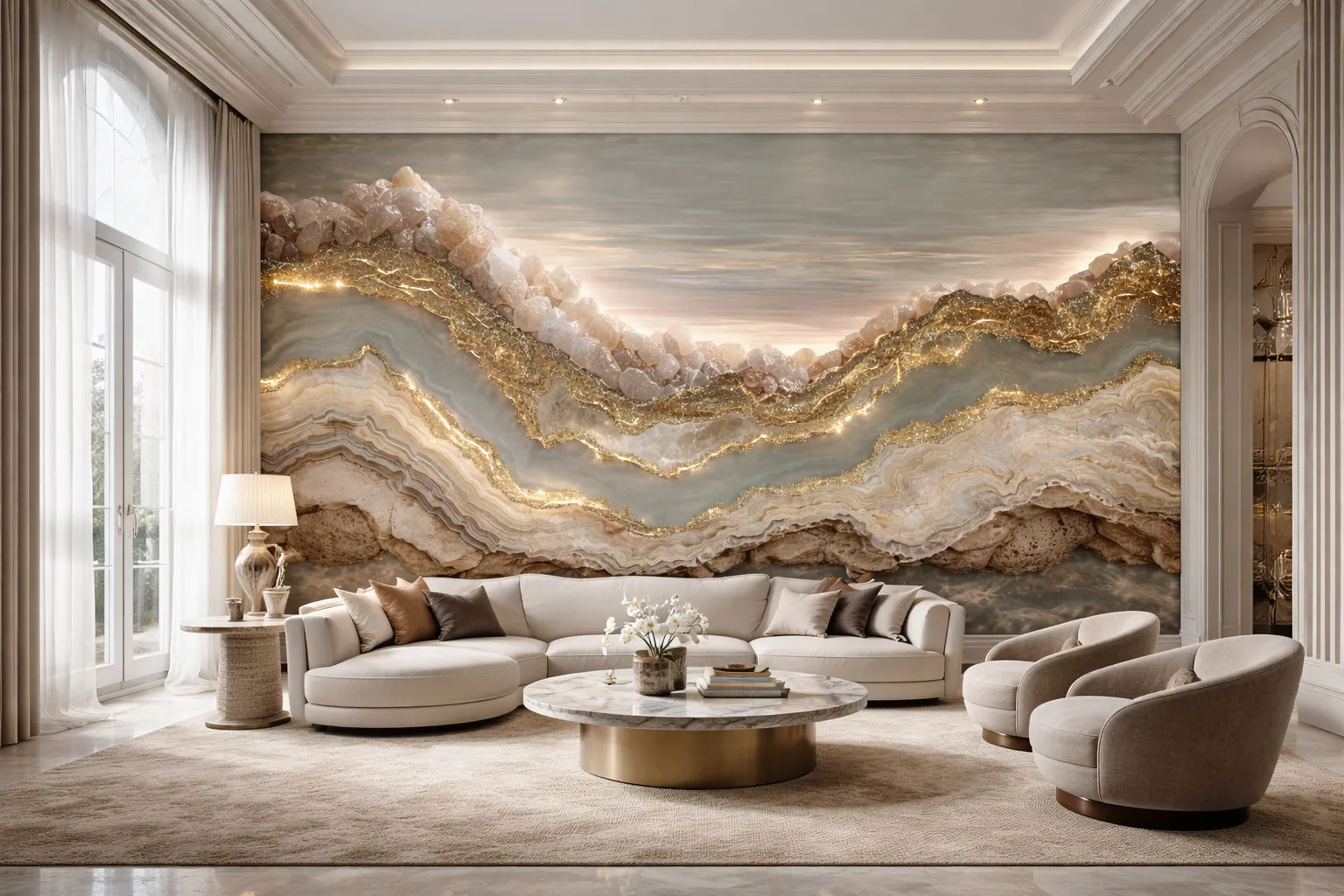 Gold Flow Seamless Geode Wallpaper Mural | Luxury Agate & Gold Wall Design Canada