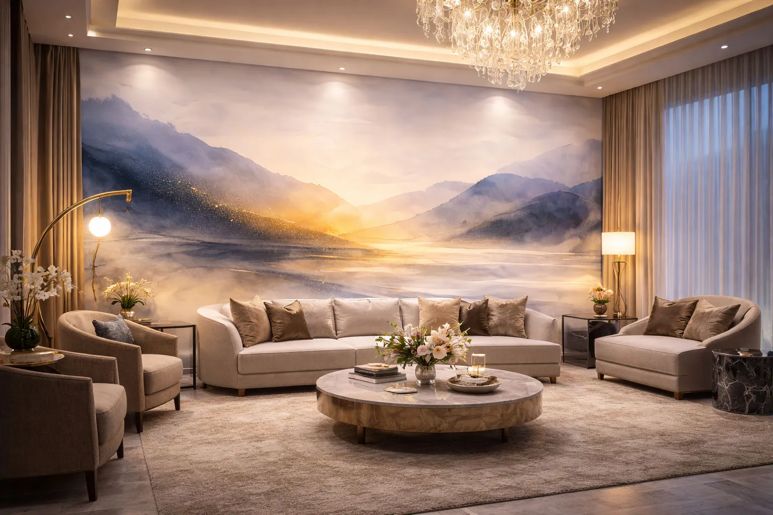 Pastel Mood Watercolor Mountain Mural | Custom Luxury Wallpaper Canada