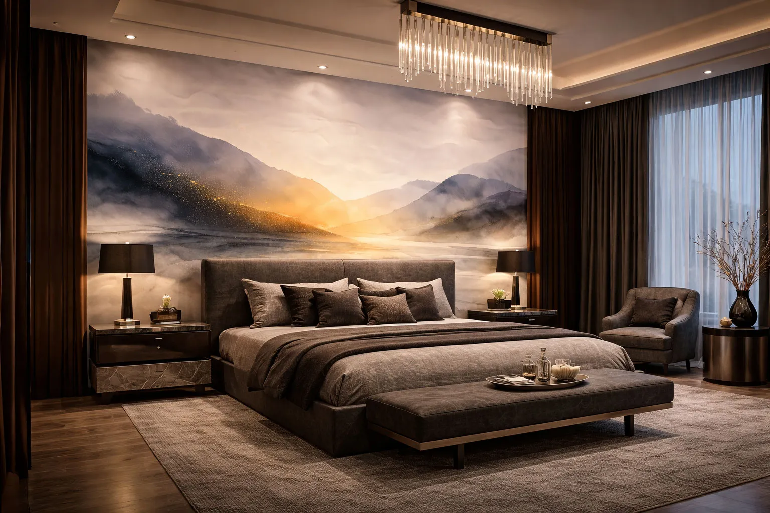 Pastel Mood Watercolor Mountain Mural | Custom Luxury Wallpaper Canada