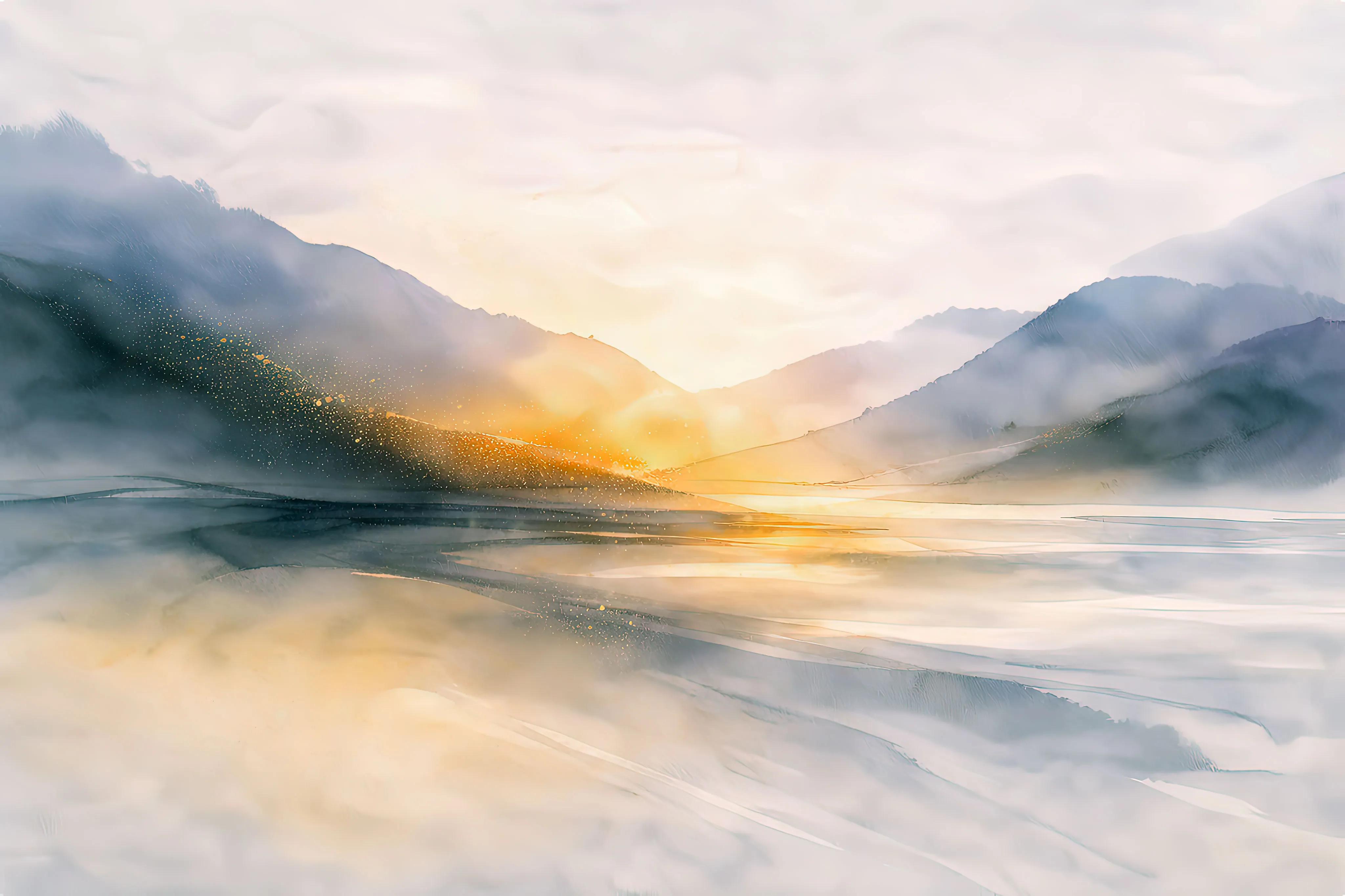 Pastel Mood Watercolor Mountain Mural | Custom Luxury Wallpaper Canada