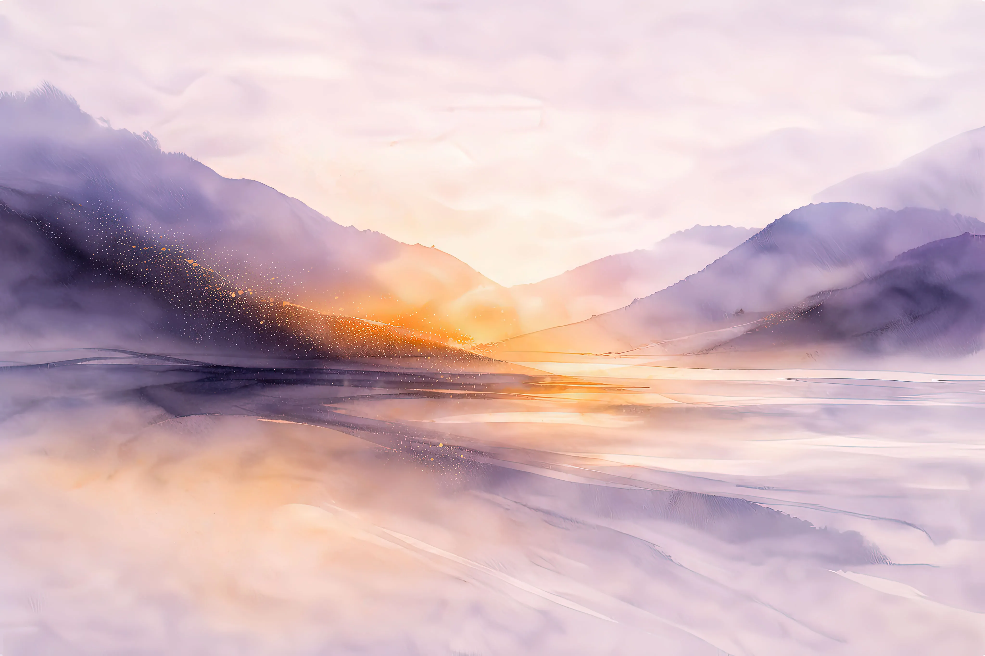 Pastel Mood Watercolor Mountain Mural | Custom Luxury Wallpaper Canada