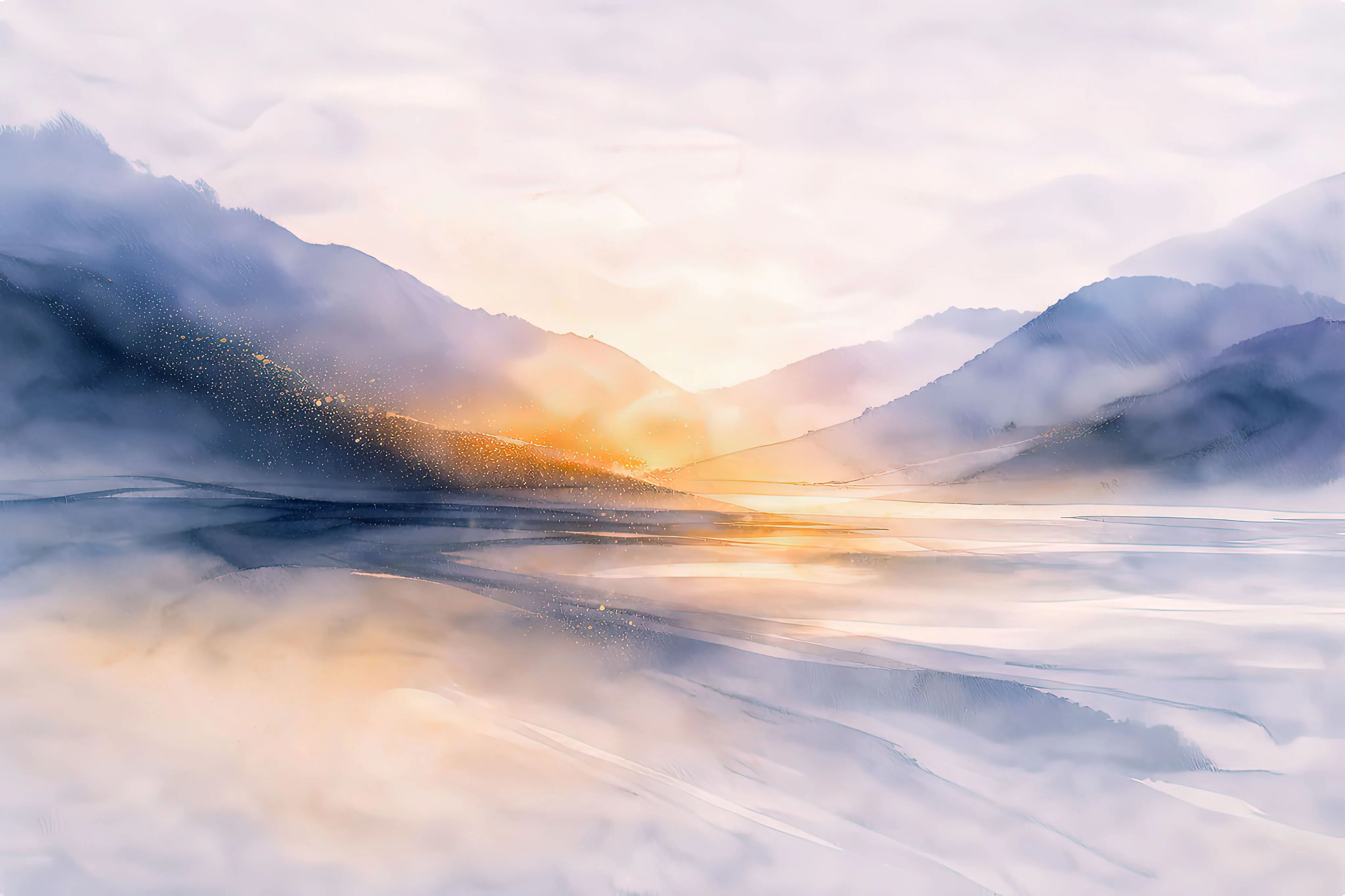 Pastel Mood Watercolor Mountain Mural | Custom Luxury Wallpaper Canada