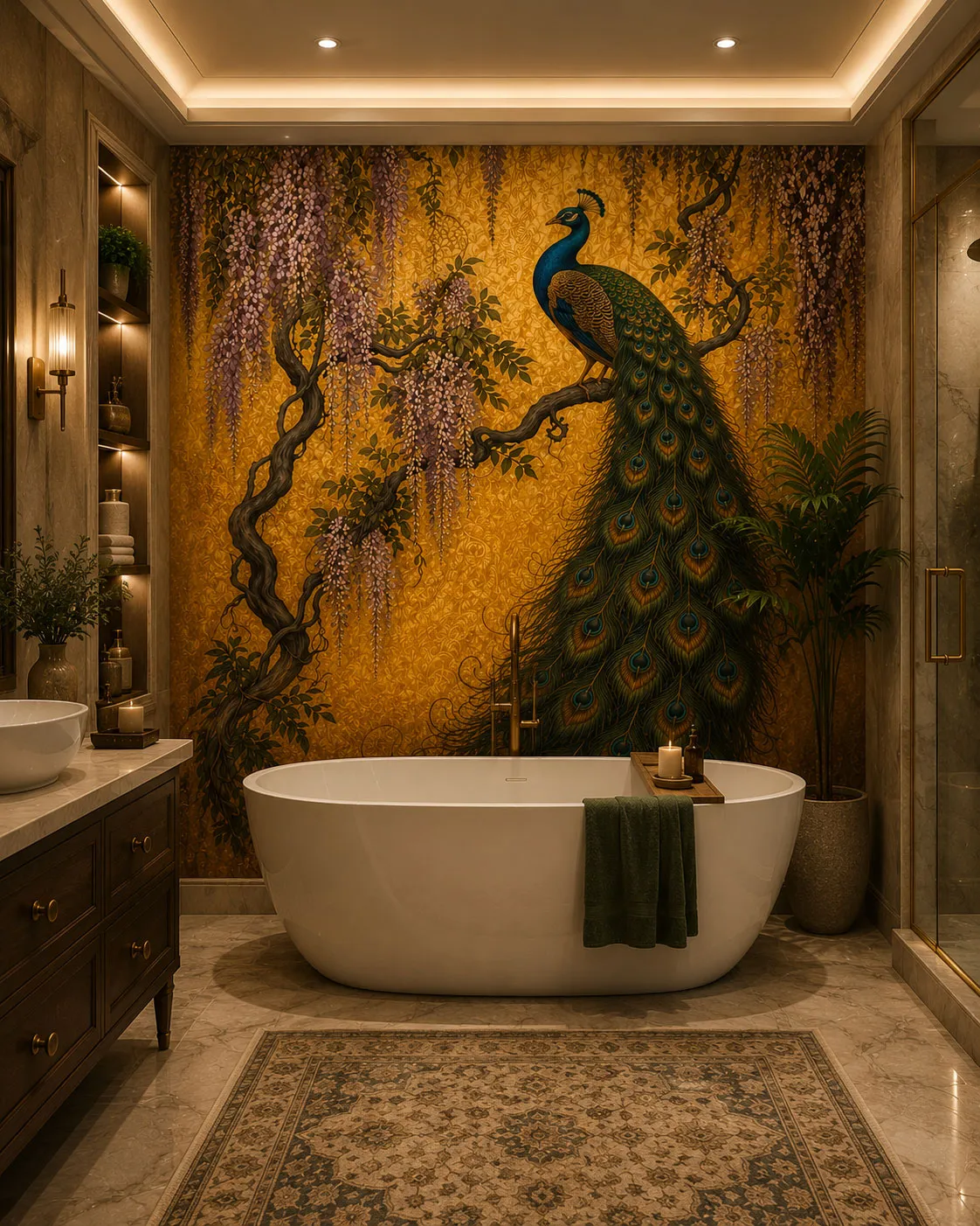Peacock Wallpaper Mural | Luxury Indian Inspired Wall Mural | Maharanis Paradise