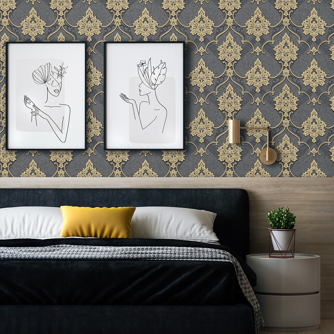 Vinyl Foam wallpaper on non-woven base Vinil ARABELLA DHV-1482/4 Gray 10,05 x 1,06 m