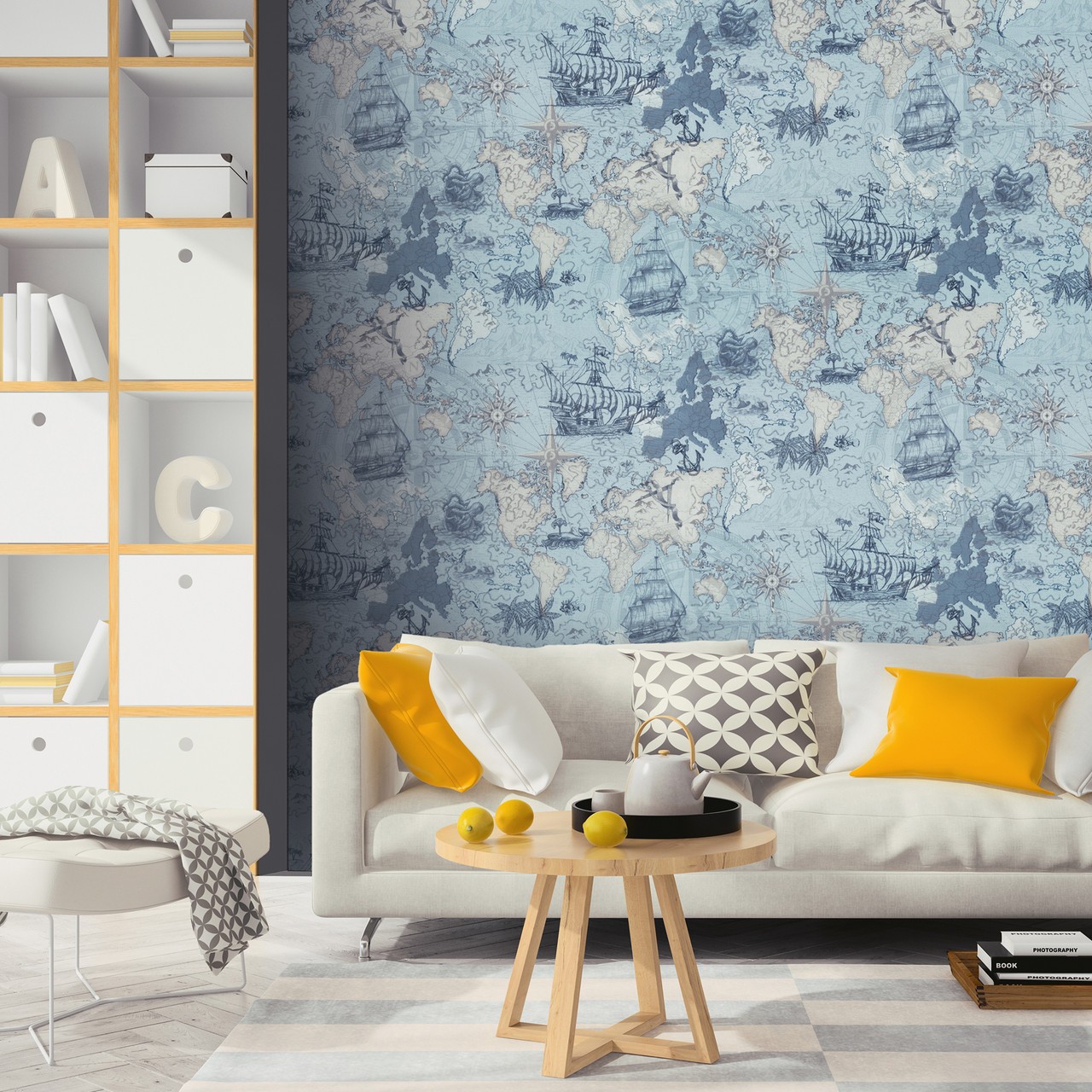 Hot Embossed wallpaper on Non-Woven Base Vinil Odyssey SHT 2-1539 Blue-Gray 10,05 x 1,06 m