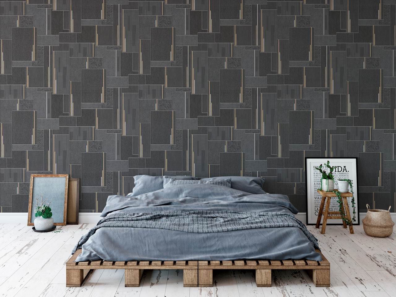 Hot Embossed wallpaper on Non-Woven Base Vinil Patchwork TFSH 3-1434 Brown 10,05 x 1,06 m