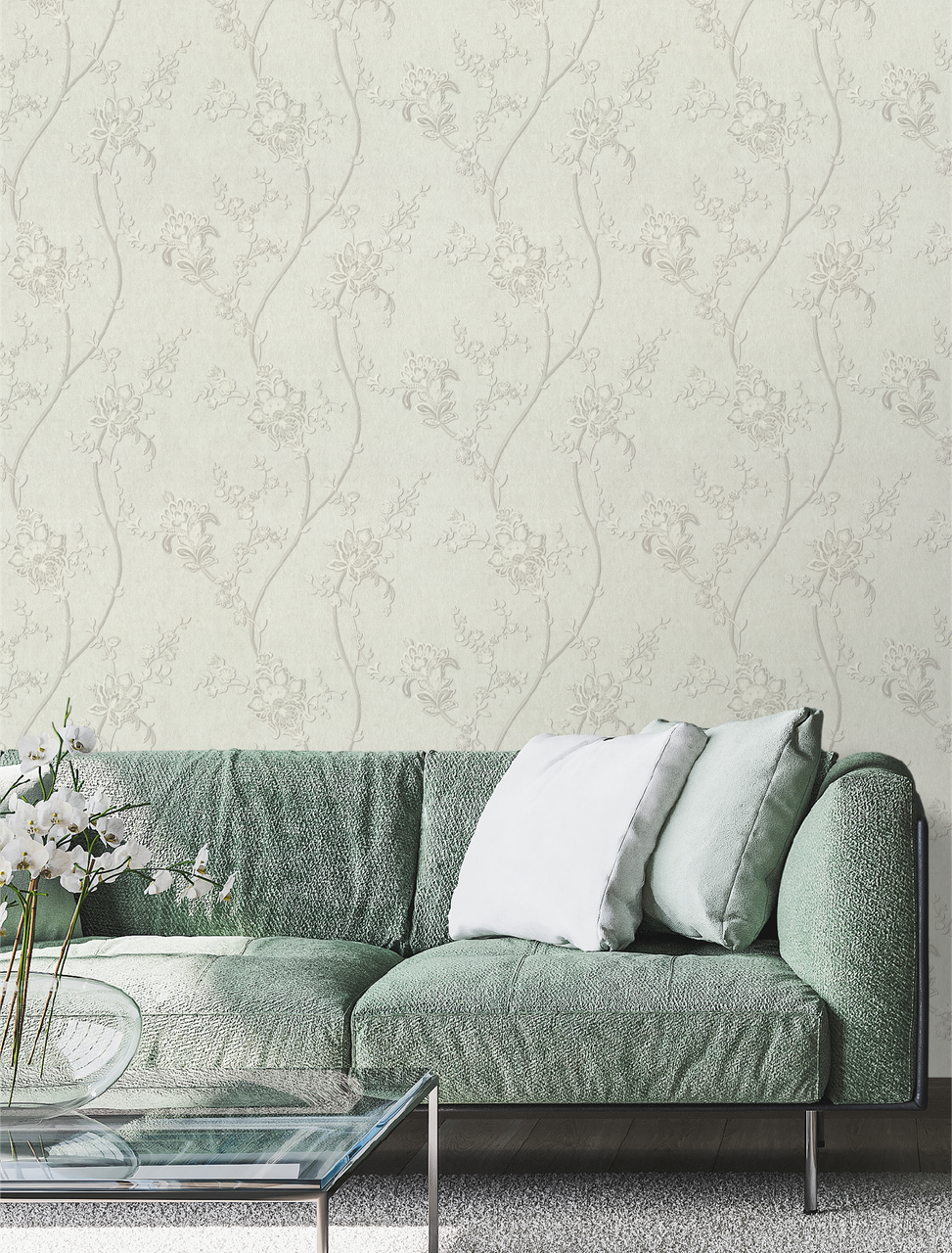 Hot Embossed wallpaper on Non-Woven Base Vinil Alanya PVIP 2-1572 White 10,05 x 1,06 m