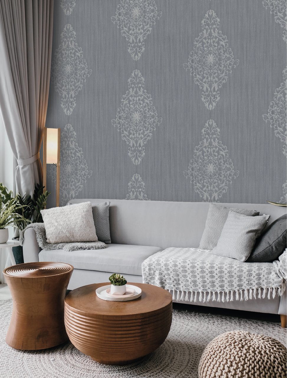Hot Embossed wallpaper on Non-Woven Base Vinil Irene TFSH 6-1436 Gray2 10,05 x 1,06 m