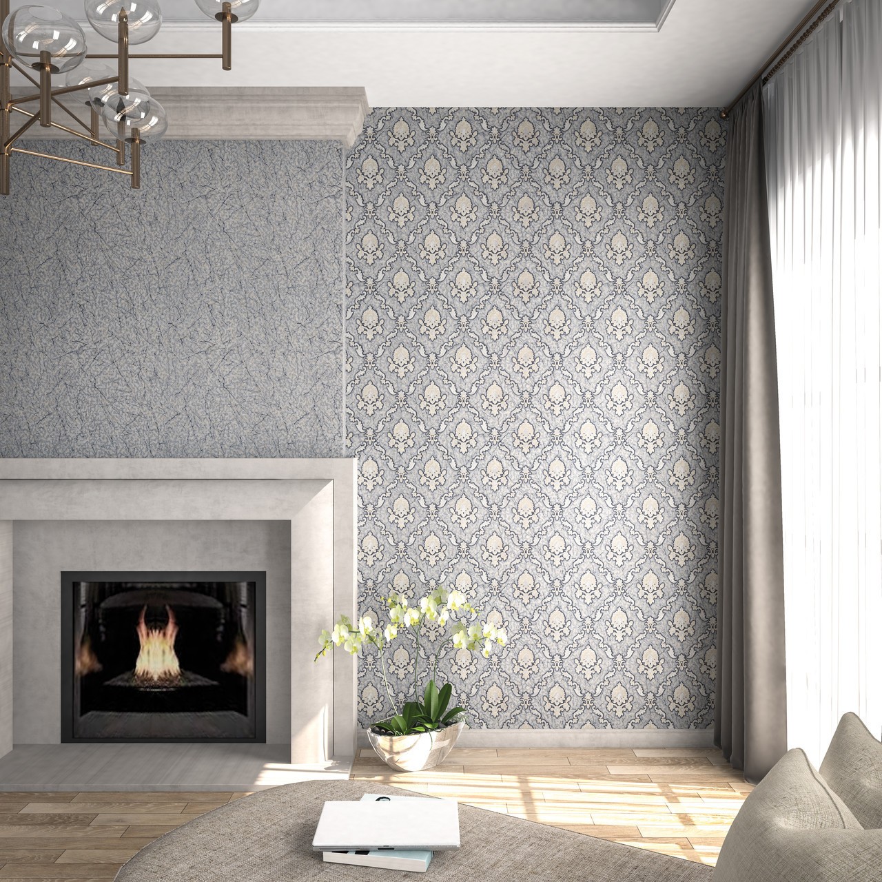 Vinyl Foam wallpaper on non-woven base Vinil Klein KFS 1-1524 White-Golden-Pearl 10,05 x 0,53 m