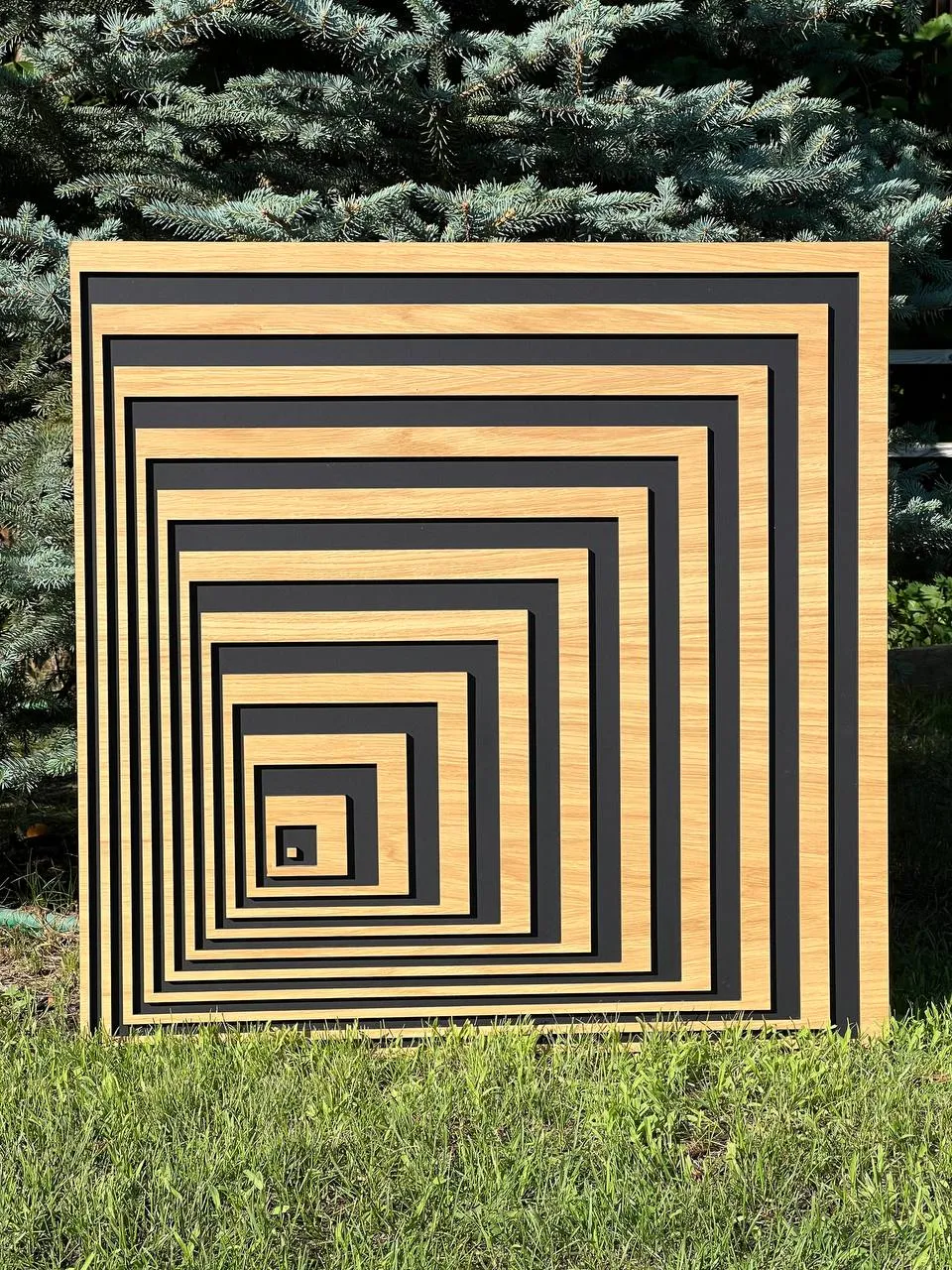 Geometric Square Maze Wood Panel – Modern Wall Deco